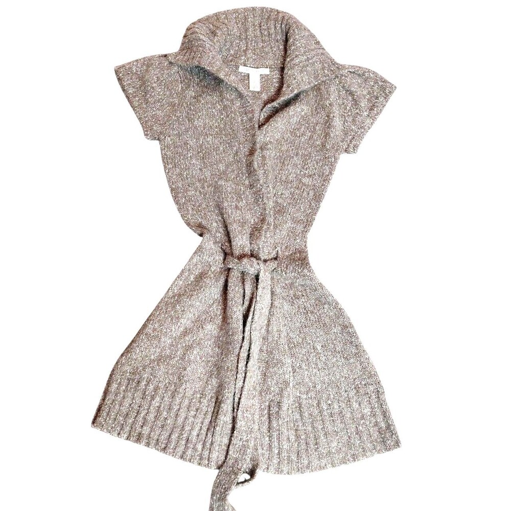 Sarsaparilla Cotton Wool Alpaca Blend Long Brown Cardigan Snap Belt Sz Lg